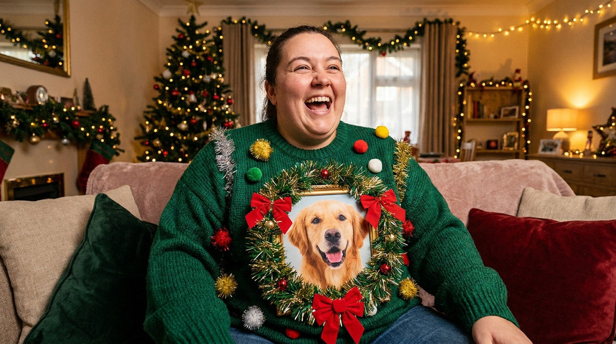 Custom ugly Christmas sweater with bold personalized holiday artwork