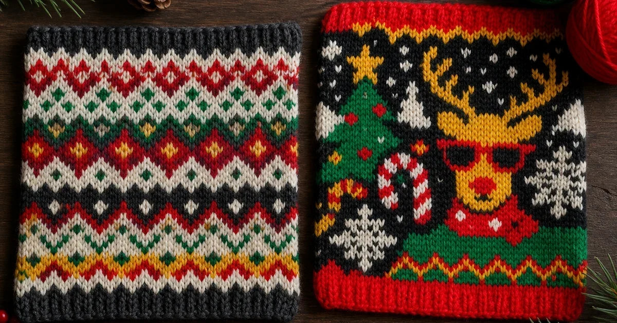 Fair Isle style sweater with original repeating geometric colorwork bands