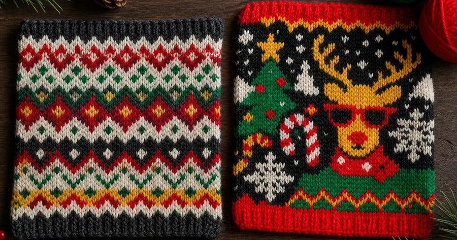 Fair Isle style sweater with original repeating geometric colorwork bands