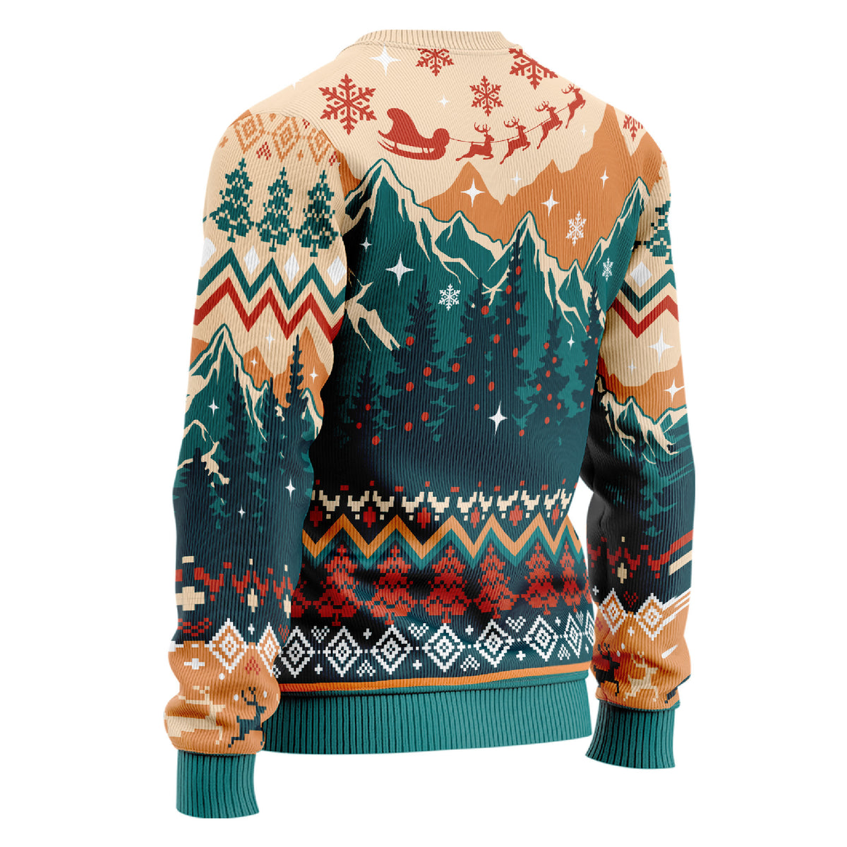 The Boys Are Back in Town Ugly Christmas Sweater - Santa Jesus Sleigh Holiday Teal Knit Print