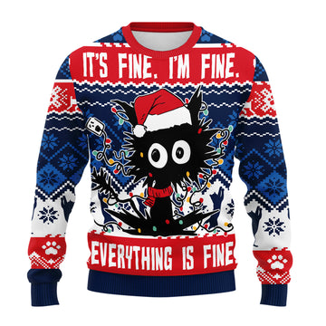 Funny Cat Christmas Lights Ugly Christmas Sweater - Funny Holiday Knit Print
