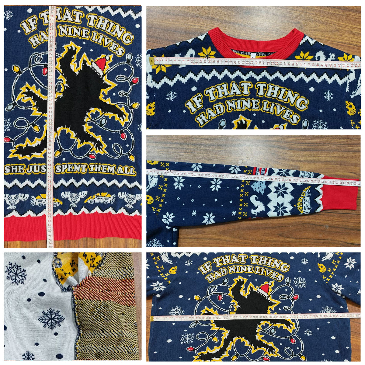 If That Thing Had Nine Lives Ugly Christmas Sweater - Funny Cat Lights Holiday Knit Print