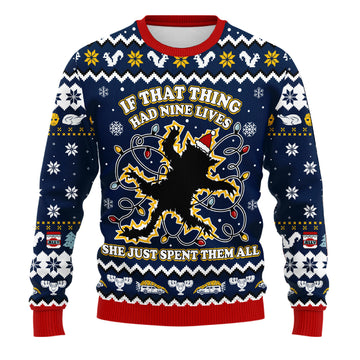 If That Thing Had Nine Lives Ugly Christmas Sweater - Funny Cat Lights Holiday Knit Print