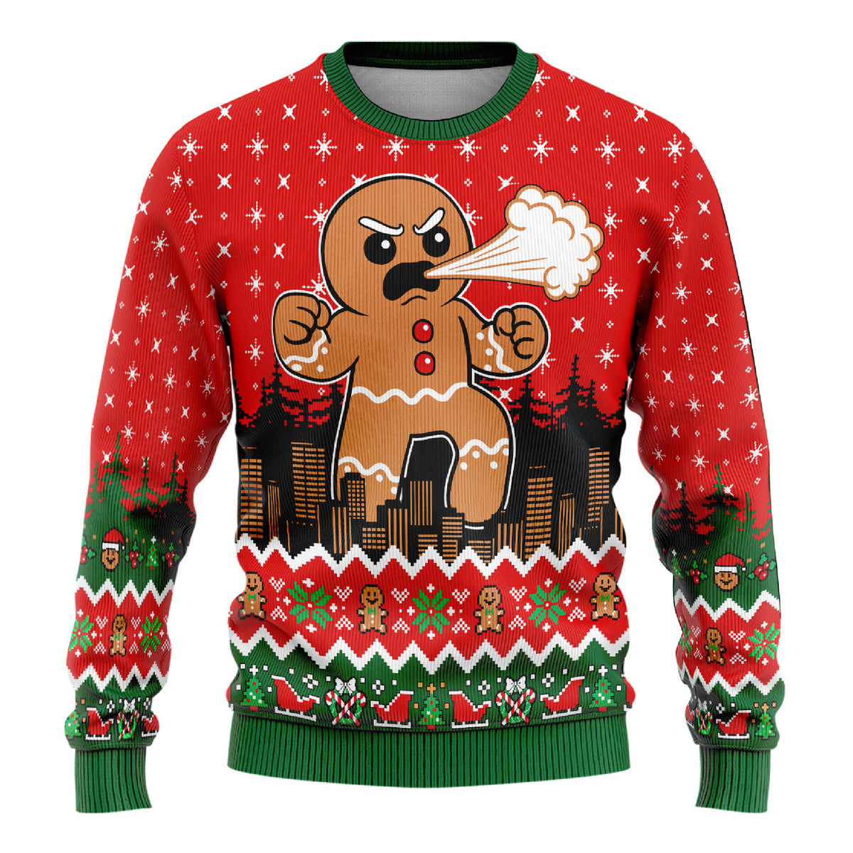 Angry Giant Gingerbread Man Ugly Christmas Sweater - Funny Holiday Knit Print
