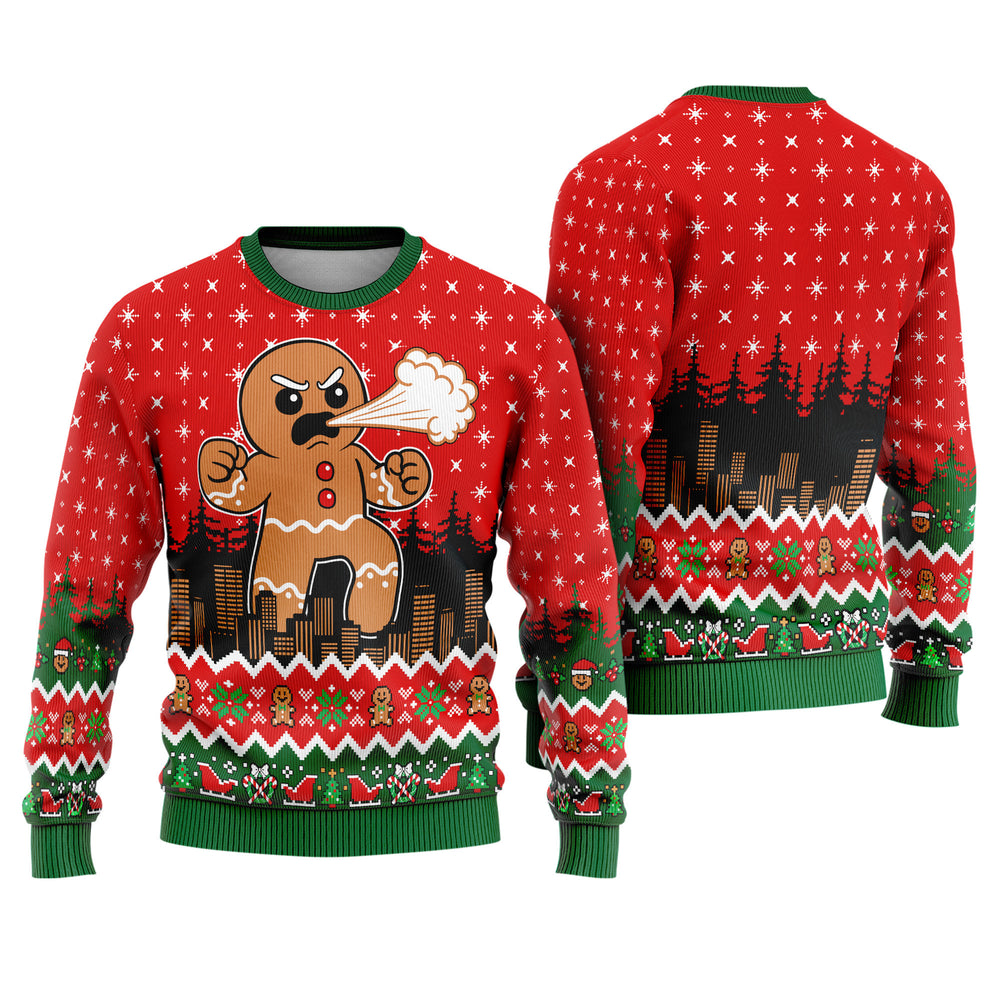 Angry Giant Gingerbread Man Ugly Christmas Sweater - Funny Holiday Knit Print