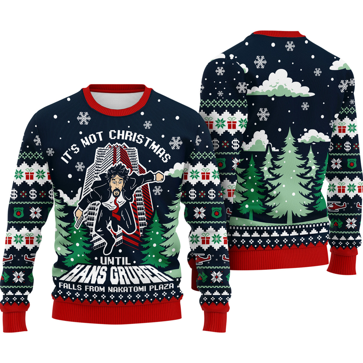 Nakatomi Plaza Ugly Christmas Sweater - Funny Hans Gruber Holiday Knit Print