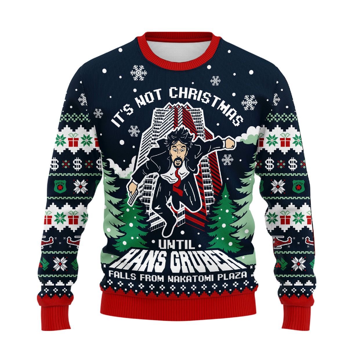 Nakatomi Plaza Ugly Christmas Sweater - Funny Hans Gruber Holiday Knit Print