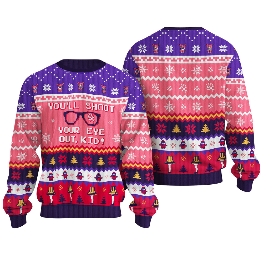You Will Shoot Your Eye Out Kid Ugly Christmas Sweater - Funny Movie Holiday Knit Print