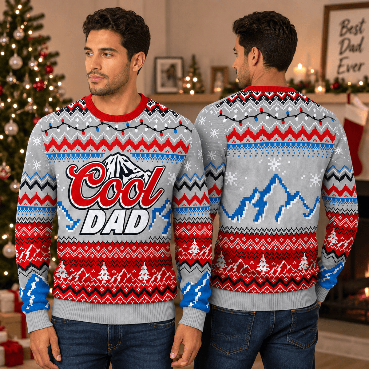 Cool Dad Ugly Christmas Sweater - Christmas Mountain Holiday Knit Print
