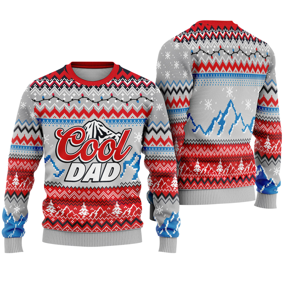 Cool Dad Ugly Christmas Sweater - Christmas Mountain Holiday Knit Print