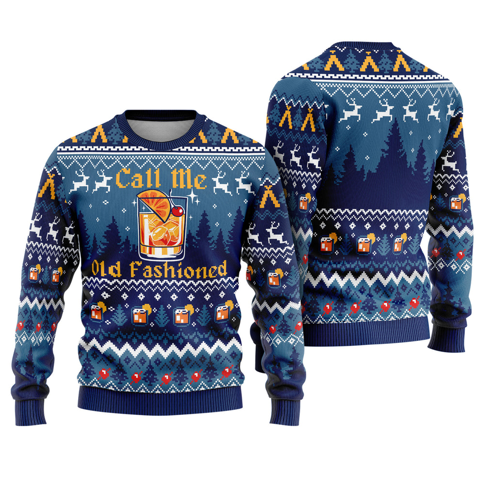 Call Me Old Fashioned Ugly Christmas Sweater - Bourbon Whiskey Holiday Knit Print