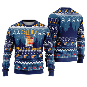 Call Me Old Fashioned Ugly Christmas Sweater - Bourbon Whiskey Holiday Knit Print
