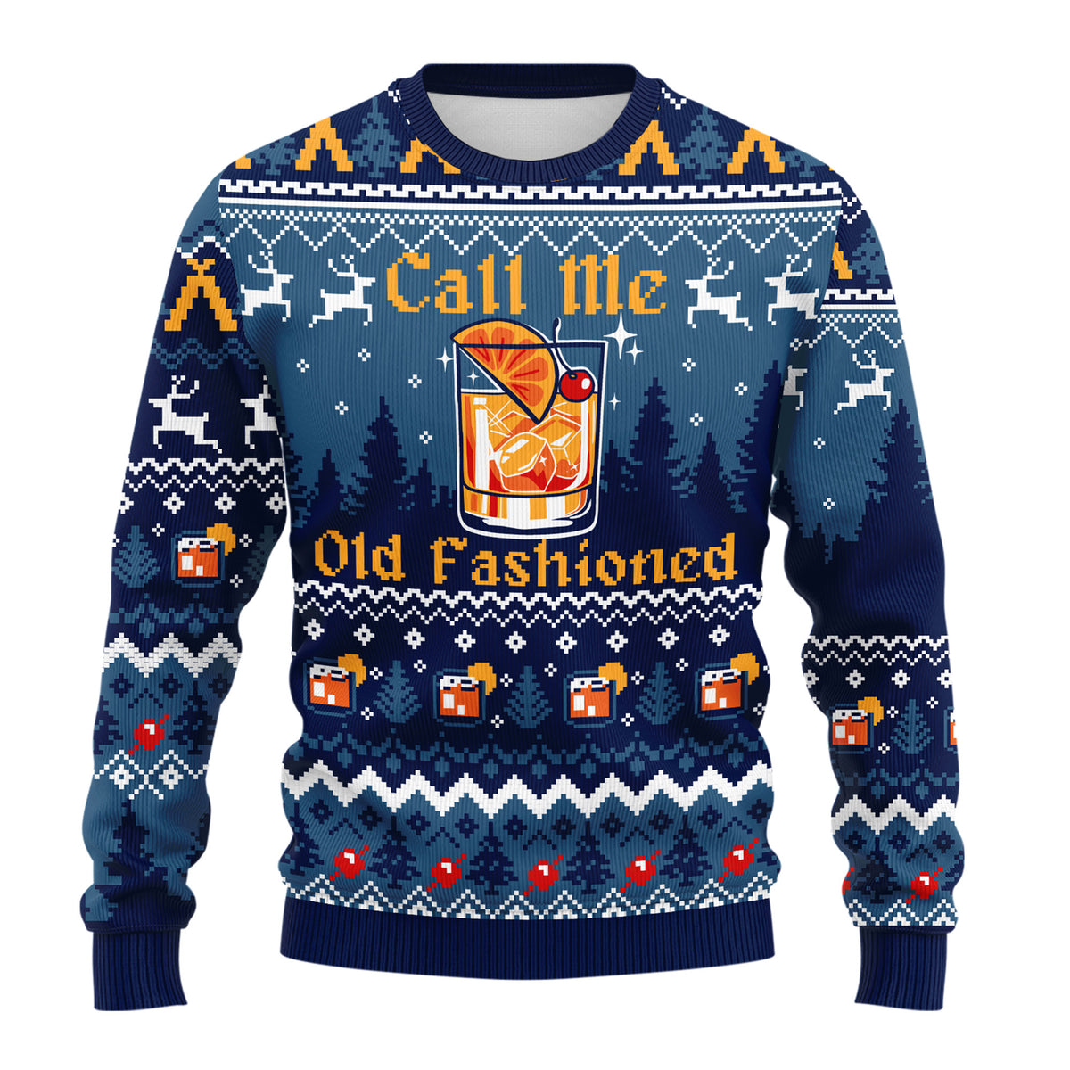 Call Me Old Fashioned Ugly Christmas Sweater - Bourbon Whiskey Holiday Knit Print