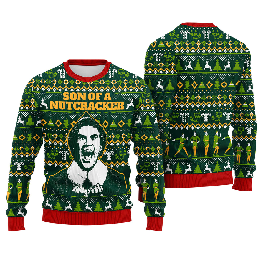 Son of a Nutcracker Buddy Elf Ugly Christmas Sweater - Funny Holiday Knit Print