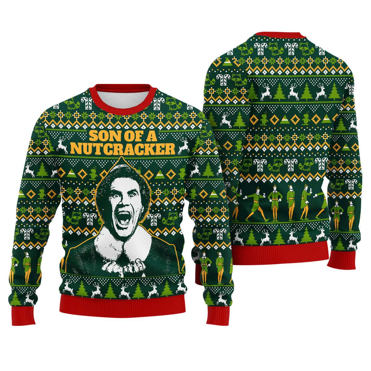 Son of a Nutcracker Buddy Elf Ugly Christmas Sweater - Funny Holiday Knit Print