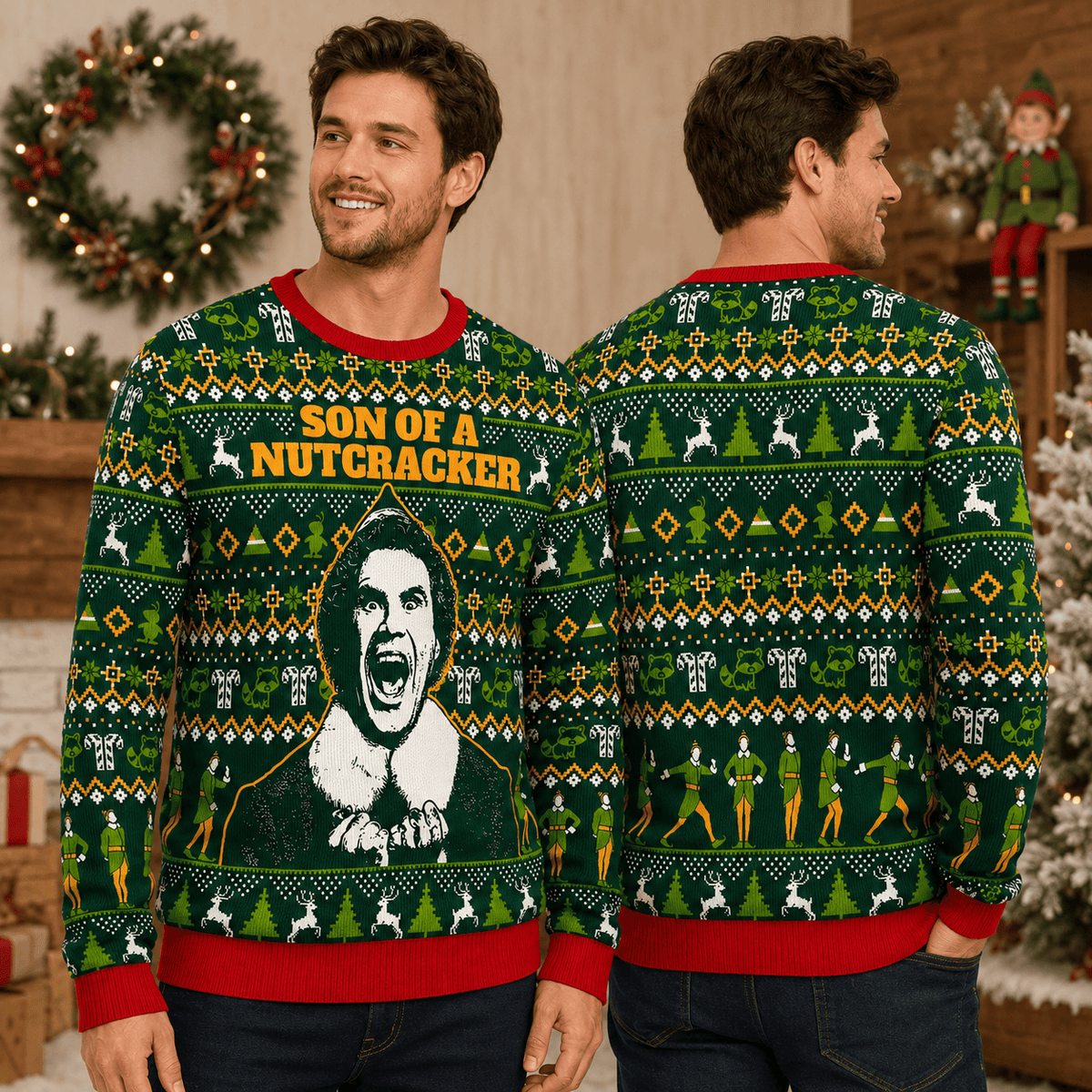 Son of a Nutcracker Buddy Elf Ugly Christmas Sweater - Funny Holiday Knit Print