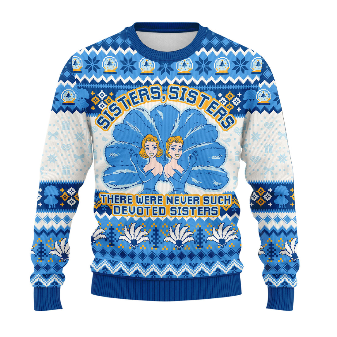 Sisters Sisters Ugly Christmas Sweater - Devoted Sisters Blue Holiday Knit Print