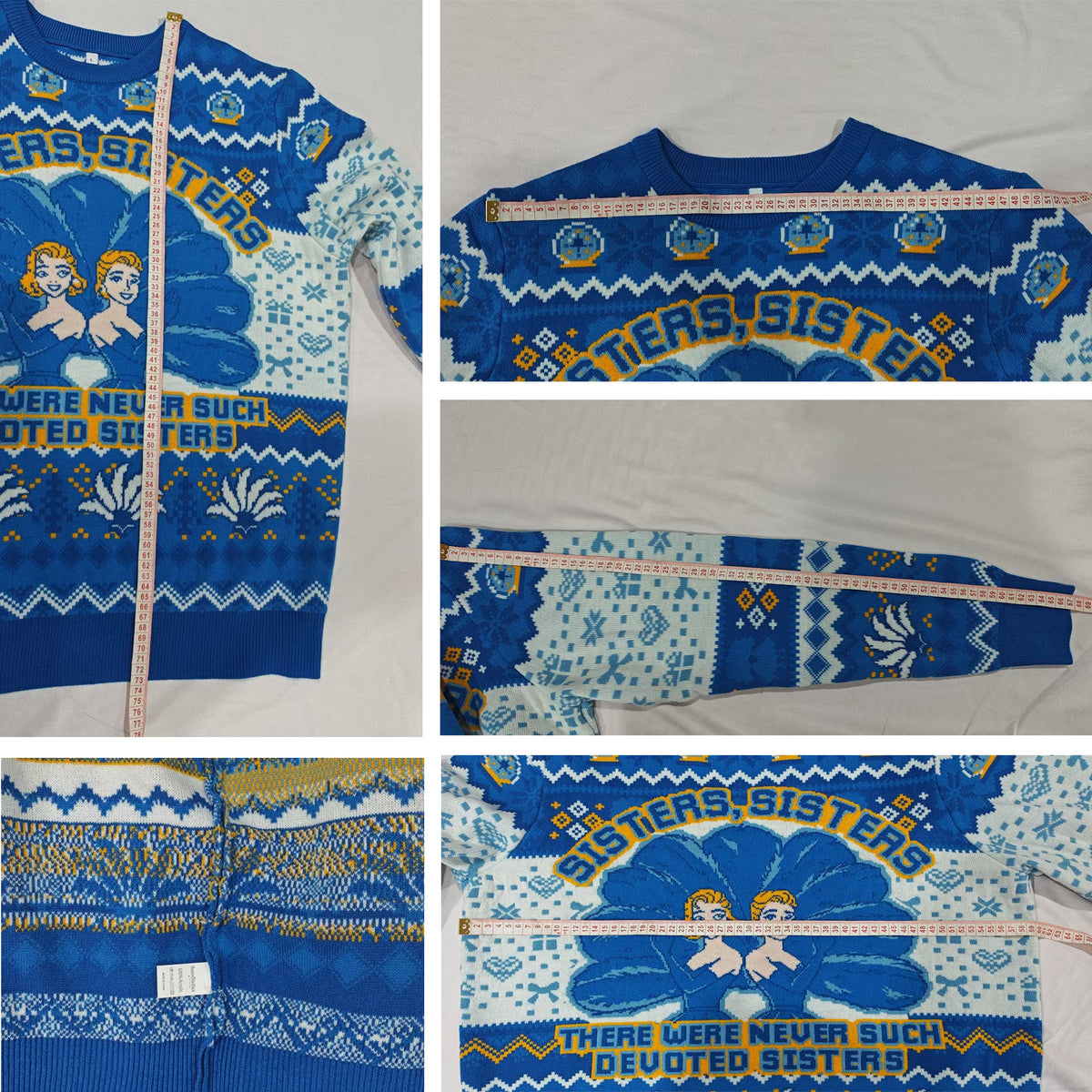 Sisters Sisters Ugly Christmas Sweater - Devoted Sisters Blue Holiday Knit Print