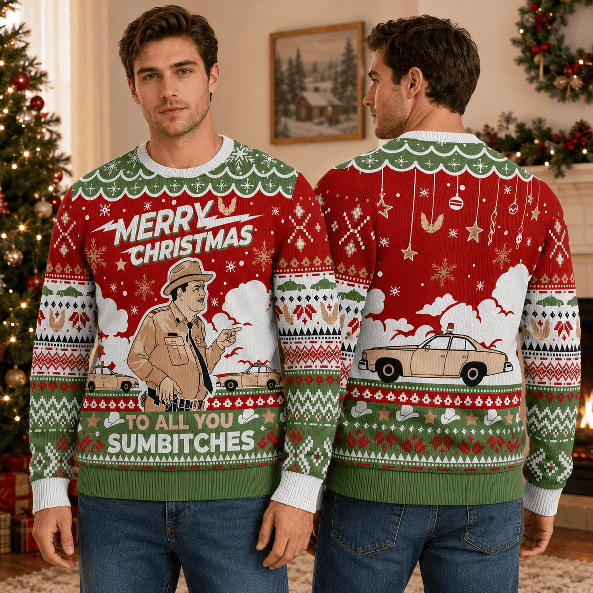 To All You Sumbitches Ugly Christmas Sweater - Funny Smokey and the Bandit Holiday Knit Print