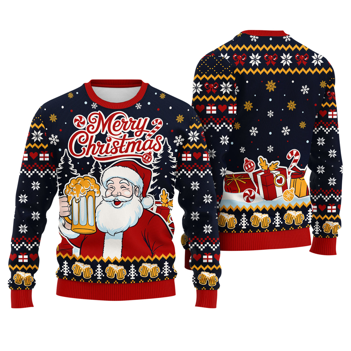 Drinking Santa Ugly Christmas Sweater - Funny Beer Holiday Knit Print
