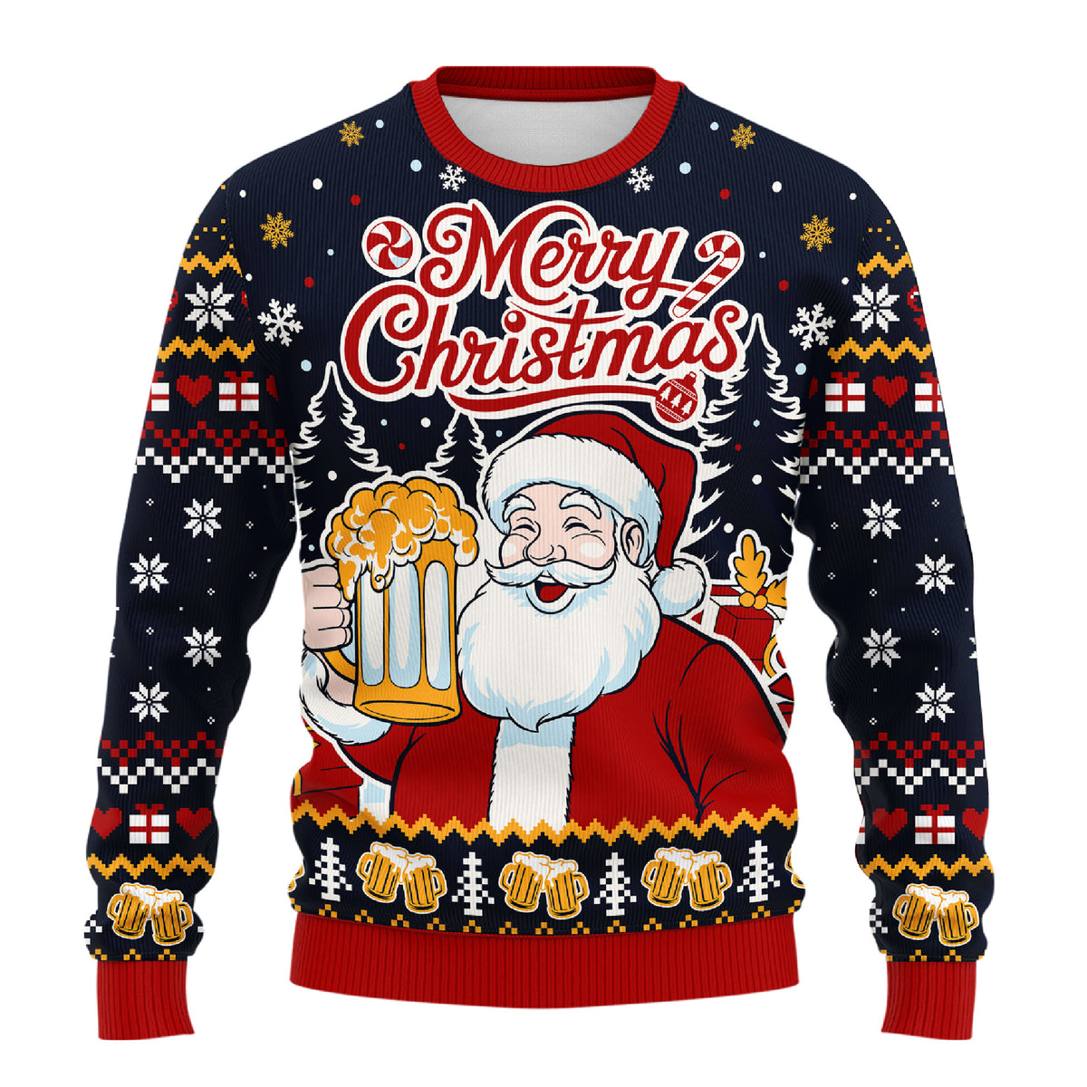 Drinking Santa Ugly Christmas Sweater - Funny Beer Holiday Knit Print