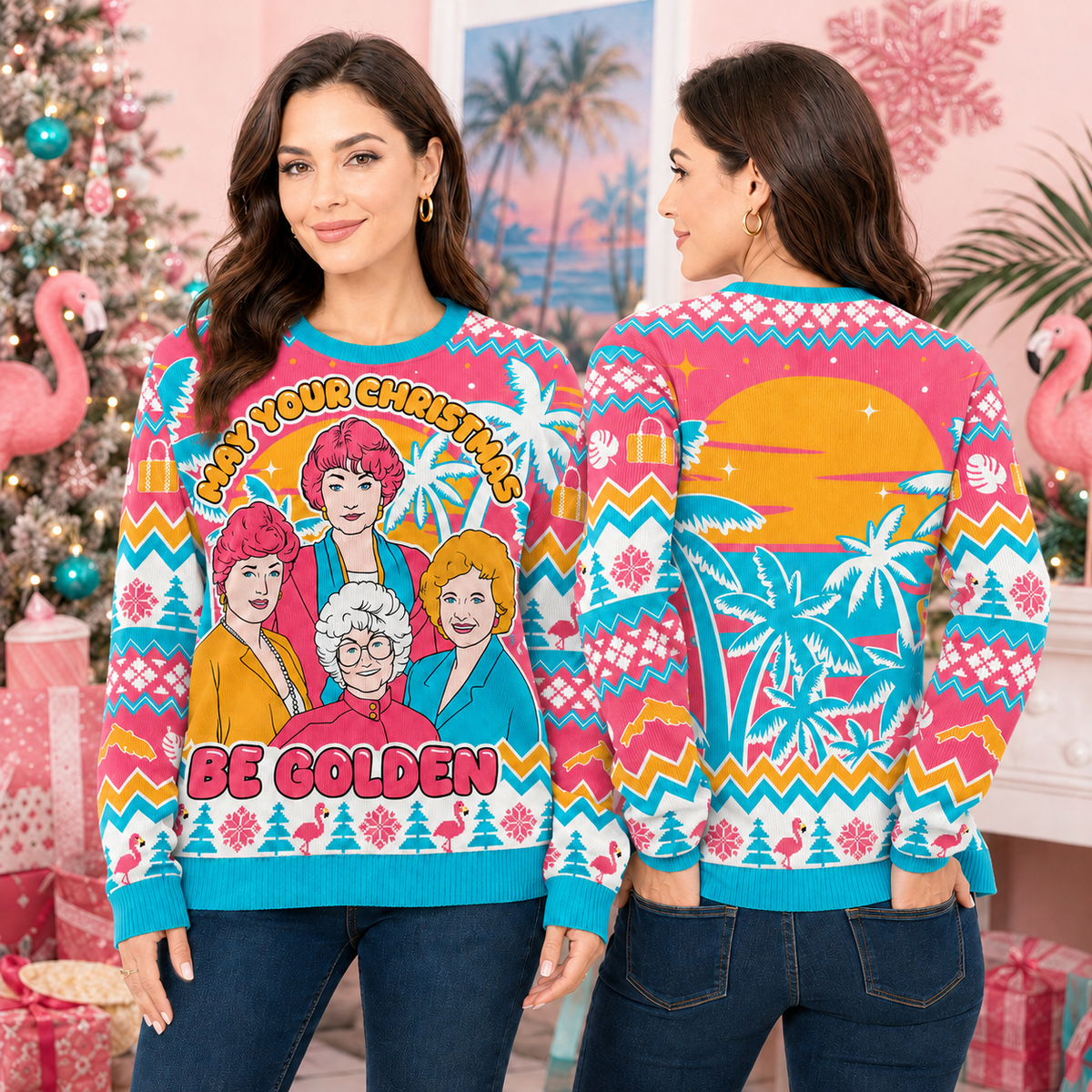 May Your Christmas Be Golden Ugly Christmas Sweater - Funny Holiday Knit Print