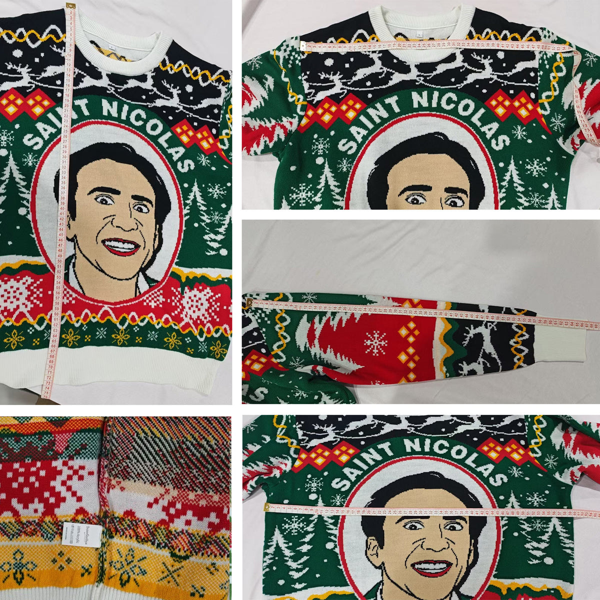 Saint Nicolas Nicolas Cage Ugly Christmas Sweater - Funny Holiday Knit Print