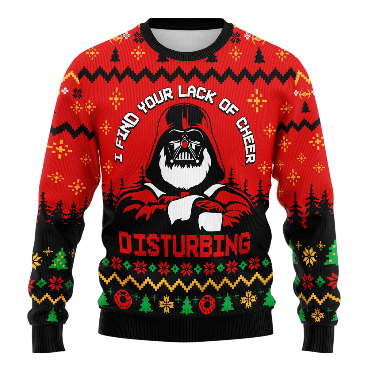 I Find Your Lack Of Cheer Disturbing Ugly Christmas Sweater - Santa Darth Vader Holiday Knit Print