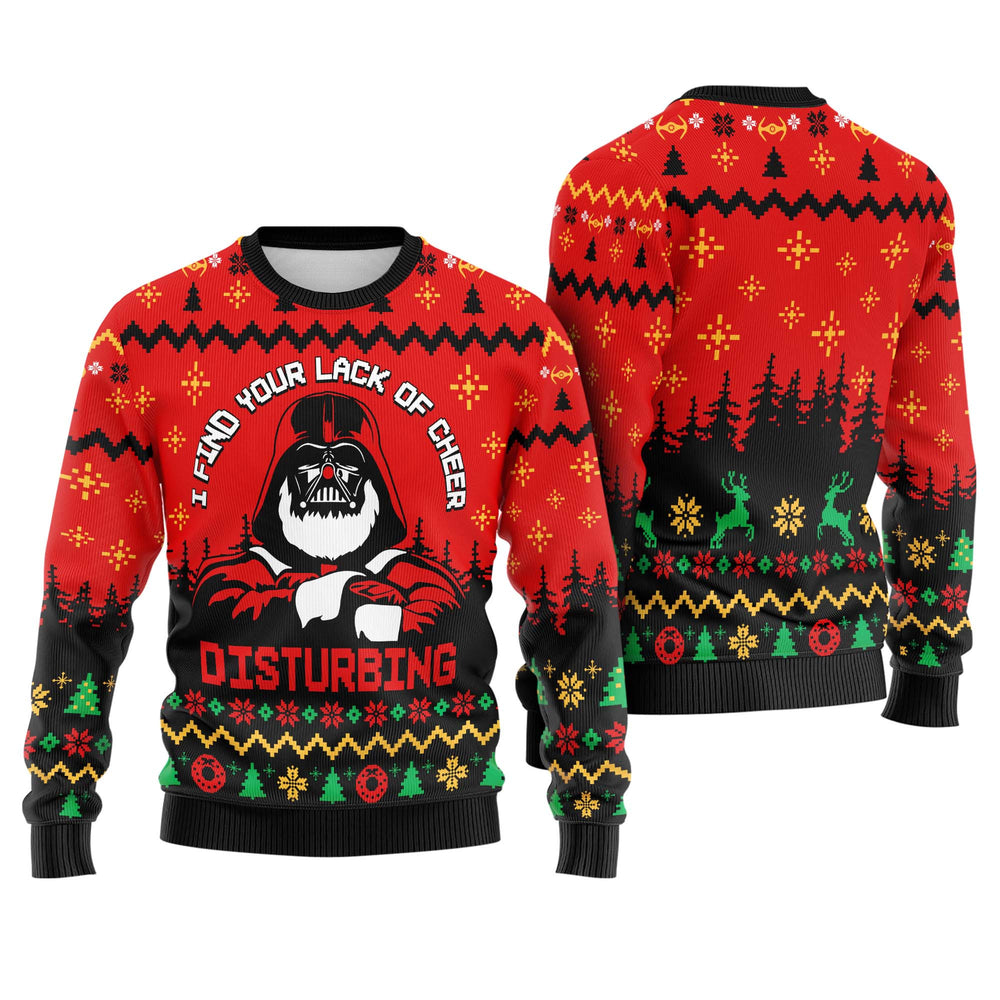 I Find Your Lack Of Cheer Disturbing Ugly Christmas Sweater - Santa Darth Vader Holiday Knit Print