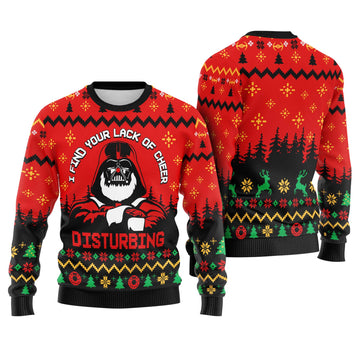 I Find Your Lack Of Cheer Disturbing Ugly Christmas Sweater - Santa Darth Vader Holiday Knit Print