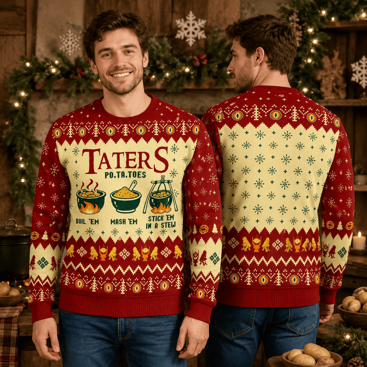 Taters Potatoes Ugly Christmas Sweater - Lord of the Rings Knit Print