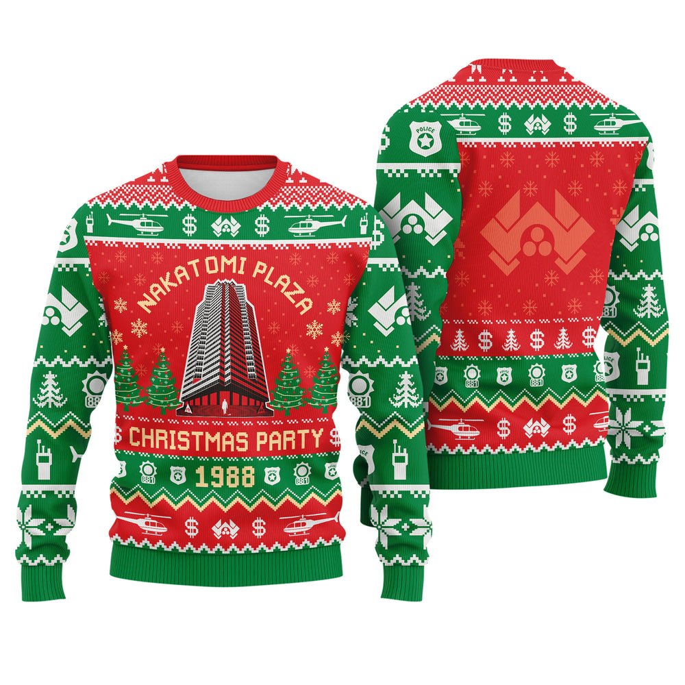 Nakatomi Plaza Party 1988 Ugly Christmas Sweater - Funny Die Hard Holiday Knit Print