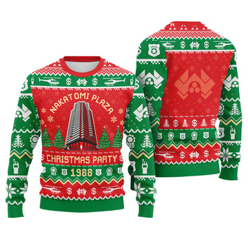Nakatomi Plaza Party 1988 Ugly Christmas Sweater - Funny Die Hard Holiday Knit Print