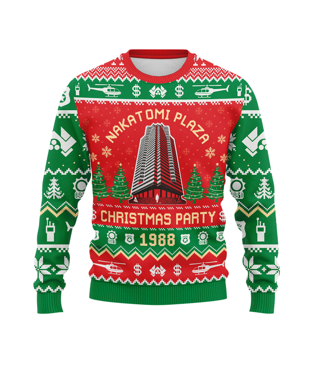 Nakatomi Plaza Party 1988 Ugly Christmas Sweater - Funny Die Hard Holiday Knit Print