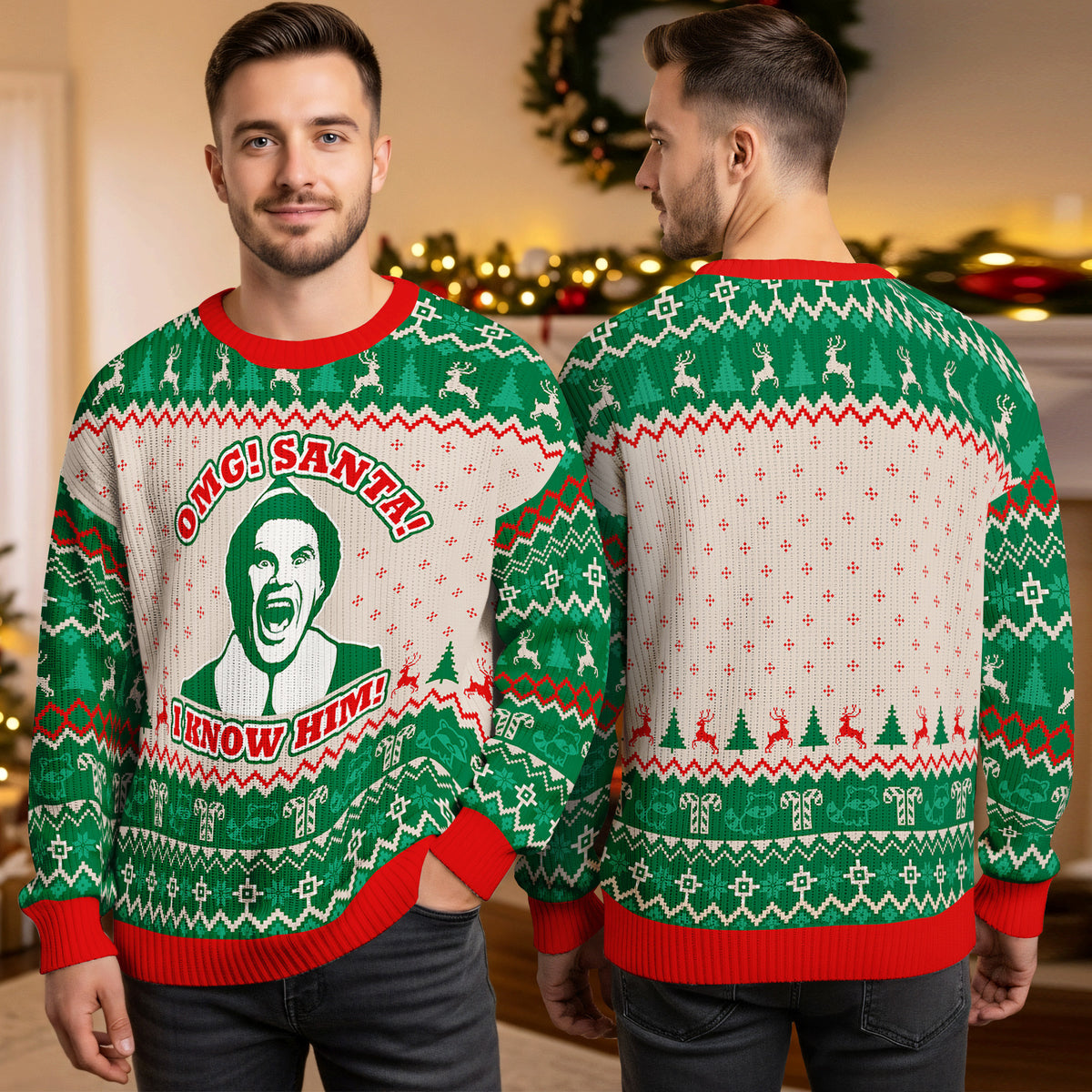OMG Santa I Know Him Ugly Christmas Sweater - Funny Movie Holiday Knit Print