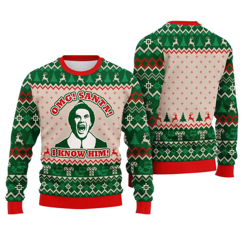 OMG Santa I Know Him Ugly Christmas Sweater - Funny Movie Holiday Knit Print