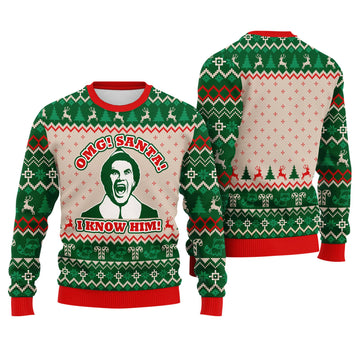 OMG Santa I Know Him Ugly Christmas Sweater - Funny Movie Holiday Knit Print