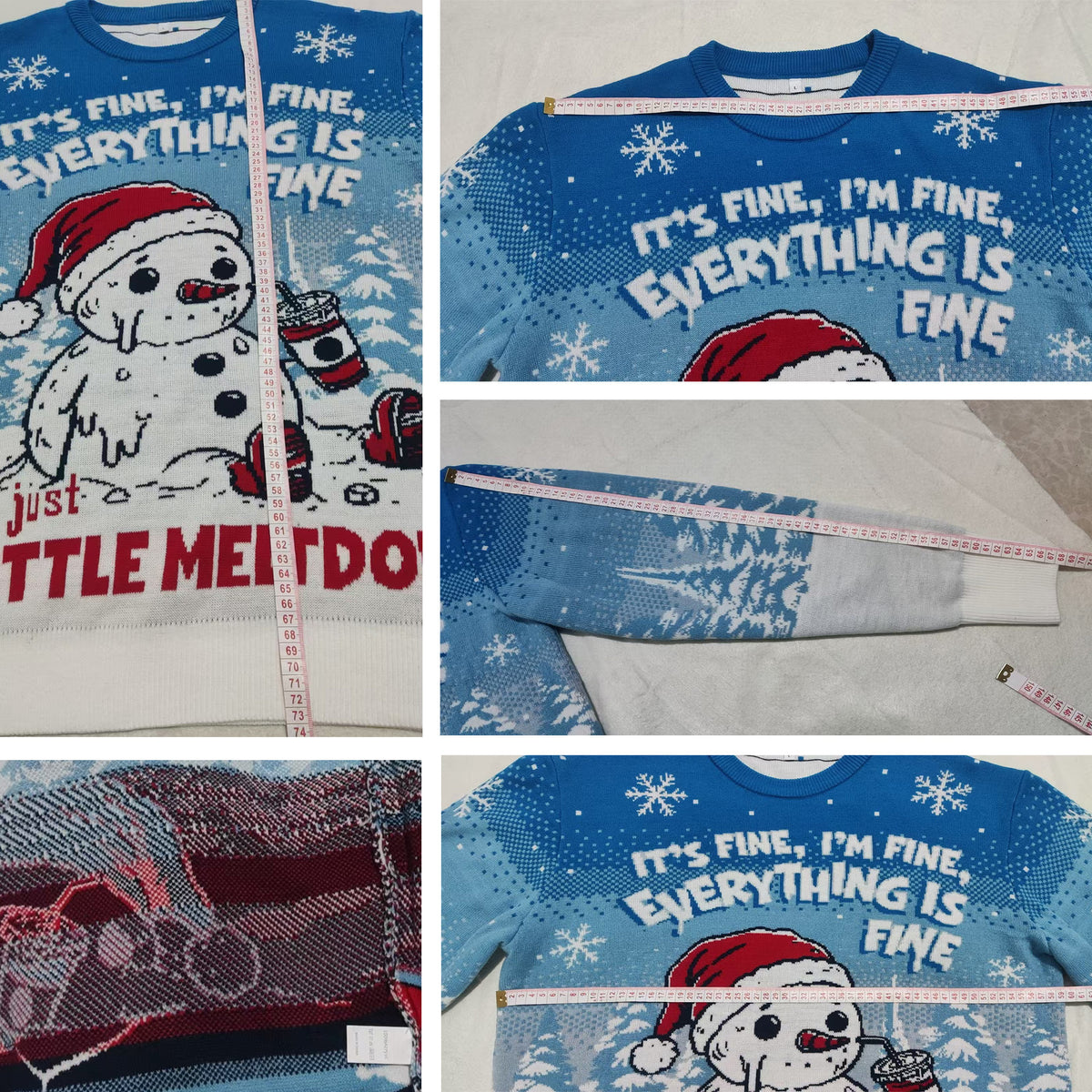 Everything is Fine Meltdown Ugly Christmas Sweater - Funny Snowman Holiday Knit Print