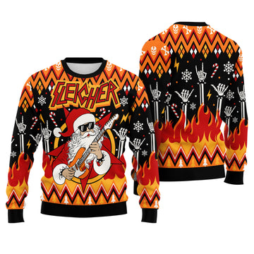 Sleigher Santa Ugly Christmas Sweater - Heavy Metal Rock Holiday Knit Print