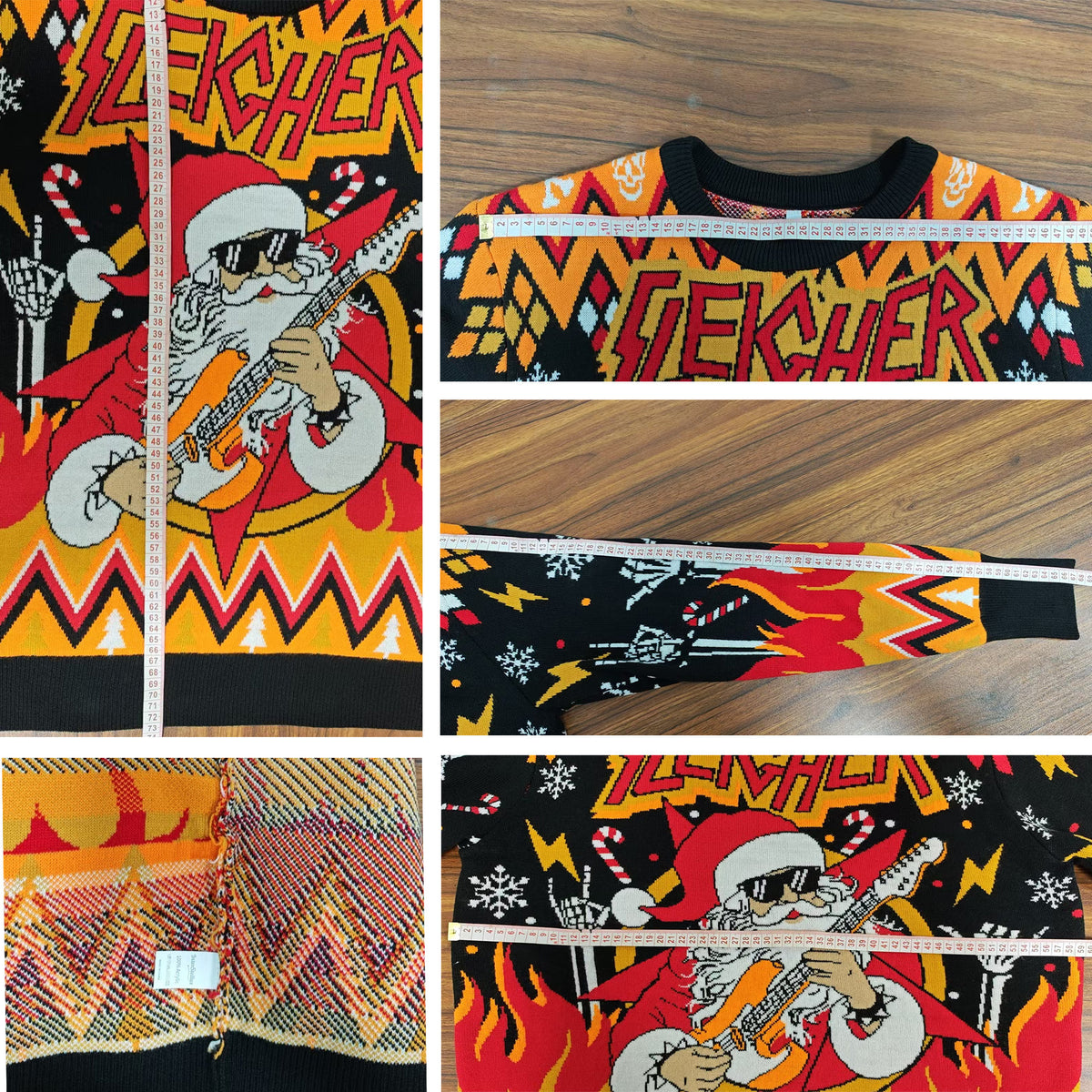 Sleigher Santa Ugly Christmas Sweater - Heavy Metal Rock Holiday Knit Print