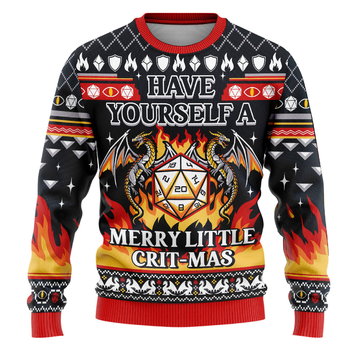Dungeons and Dragons Ugly Christmas Sweater - Tabletop RPG Holiday Knit Print