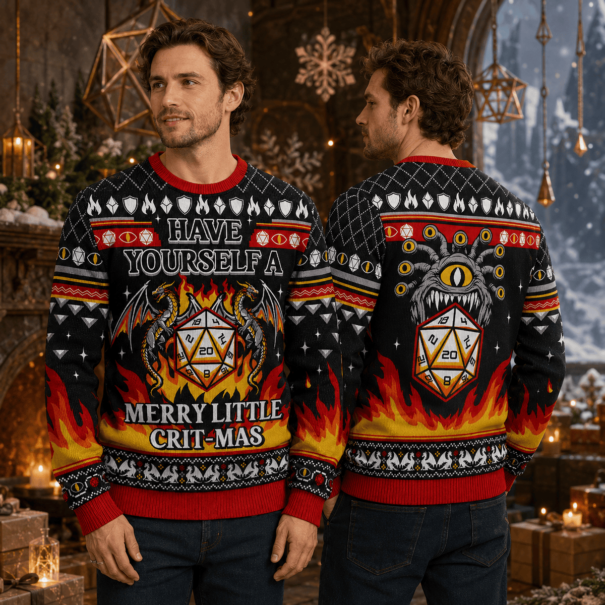 Dungeons and Dragons Ugly Christmas Sweater - Tabletop RPG Holiday Knit Print