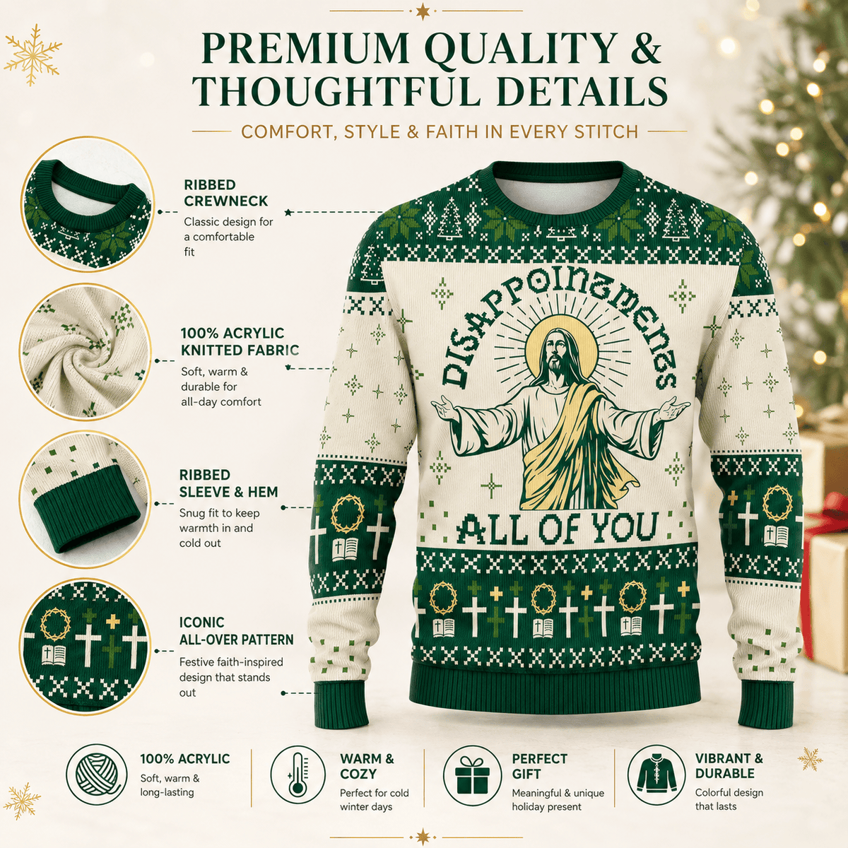 Disappointments All Of You Ugly Christmas Sweater - Funny Jesus Holiday Knit Print