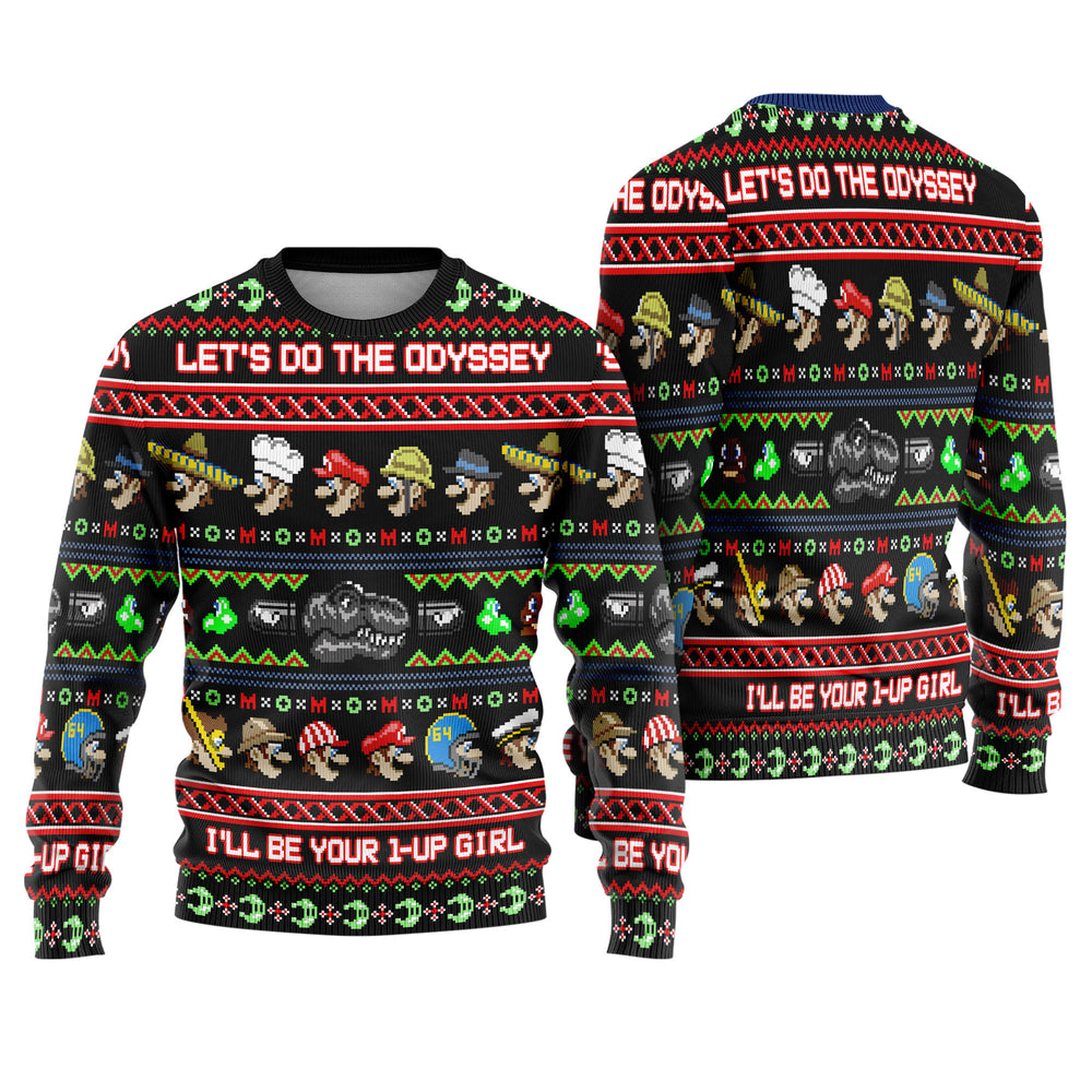 Let us Do The Odyssey Ugly Christmas Sweater - Retro Video Game Holiday Knit Print