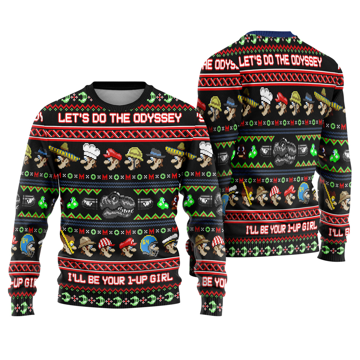 Let us Do The Odyssey Ugly Christmas Sweater - Retro Video Game Holiday Knit Print