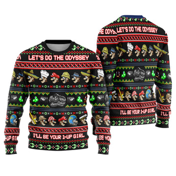 Let us Do The Odyssey Ugly Christmas Sweater - Retro Video Game Holiday Knit Print