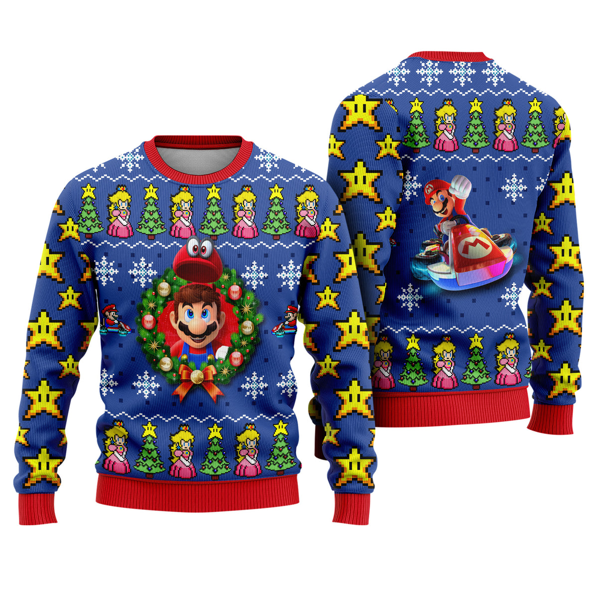 Super Mario Racing Ugly Christmas Sweater - Retro Video Game Holiday Knit Print