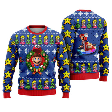 Super Mario Racing Ugly Christmas Sweater - Retro Video Game Holiday Knit Print