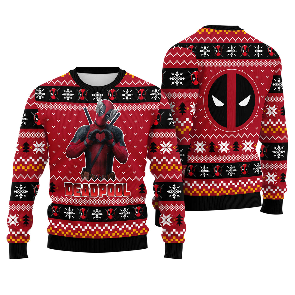 Masked Merc Love Gesture Ugly Christmas Sweater - Funny Antihero Holiday Knit Print