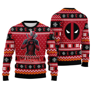 Masked Merc Love Gesture Ugly Christmas Sweater - Funny Antihero Holiday Knit Print